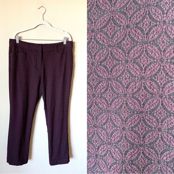 Mario Serrani Black Purple Pants Srtaight Leg Mid Rise Stretch Size 14 - Picture 1 of 10